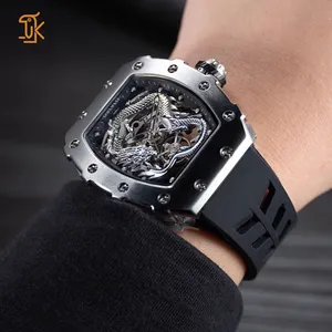 Sanyin Zilveren Draak Mechanische Horloges Oem Custom Luxe Vat Roestvrij Staal Skelet Automatische Horloges Voor Mannen Fabrikant