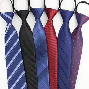 Cravates à fermeture éclair en polyester multicolore à motif de rayures à pois, cravates à fermeture éclair, cravates en tricot pour hommes, vente en gros
