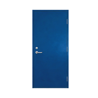 Porte battante moderne en acier galvanisé bleu, ignifuge, antivol, sur mesure, pour usage commercial, résidentiel, hôtelier, finition intérieure sur site