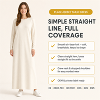 Robe longue en jersey pour femme, col rond, manches longues amples, tricotée, couleur ivoire unie, vêtement modeste musulman, vente en gros