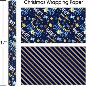 Burymento Hanukkah Wrapping Paper 17 In X 32.8 Ft Metallic Blue Gift <b>Wrap</b> For Chanukah Holiday Celebrations - Product Image 3