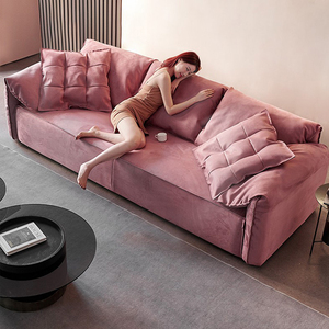 أريكة أذن الفيل بتصميم إيطالي بسيط، أريكة فاخرة لغرفة معيشة العائلة، أثاث بطراز كريمي، تصميم صف مستقيم من القماش التقني - Product Image 5