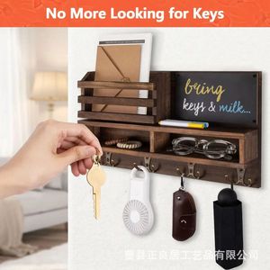 Wooden Wall Mounted Storage Rack With <b>Hooks</b> Key Holder Entryway Organizer <b>Shelf</b> For Keys Mail Bedroom Storage - Product Image 2