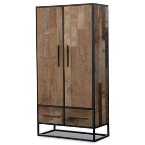 Armoire murale industrielle vintage en métal et bois avec 2 portes et tiroirs, meuble de rangement simple - Product Image 2