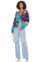 Cardigan en tricot jacquard brodé sur mesure avec poches boutonnées et patchs style Wild West pour femme