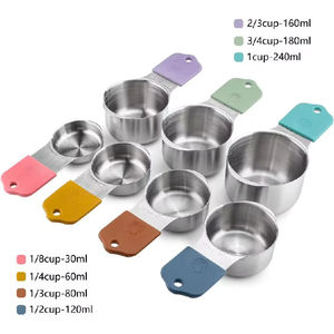 Ensemble de 16 tasses à mesurer magnétiques en acier inoxydable à poignée colorée et cuillères à double face pour outils de cuisson de cuisine avec logo personnalisé - Product Image 5
