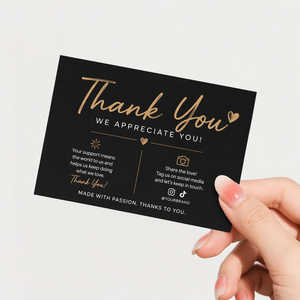 Kartu Ucapan Terima Kasih Foil Emas Hitam Desain Tag Media Sosial untuk Sisipan <span class=keywords><strong>Paket</strong></span> Toko <span class=keywords><strong>Online</strong></span> - Product Image 1