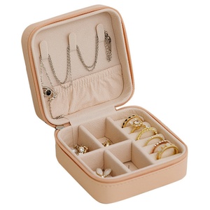 Hot Selling Mini Square Leather Jewelry Organizer Box Factory Direct Travel Storage <b>Case</b> with Zipper for Rings <b>Earrings</b> Necklace - Product Image 5