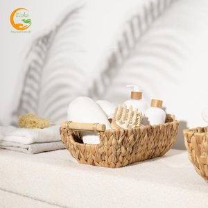 Paniers de rangement en jacinthe d'eau tressés à la main, écologiques, grands, avec poignées en bois, design multifonctionnel, vente chaude pour l'organisation - Product Image 3