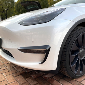 Tesla Model Y Front Bumper Canards Carbon Fiber Texture ABS Adhesive <b>Decals</b> - Product Image 1