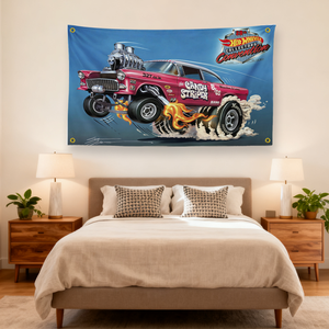 Striscione Hot Wheels 28th Convention 3x5ft, 55 Chevy Candy Striper Gasser, in Poliestere Bifacciale da Appendere a Parete per Collezionisti di Modellini - Product Image 3