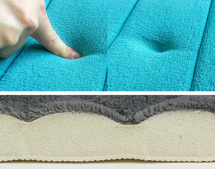 Microfiber stripes Embossed sponge floor mat SBR backing Anti-slip room mat Super absorbent memory sponge bath mat