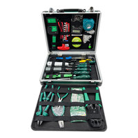 Kit d'outils professionnels pour réseaux de télécommunications avec boîtier en alliage d'aluminium, fonctions de sertissage, dénudage et coupe, et câbles de télécommunications