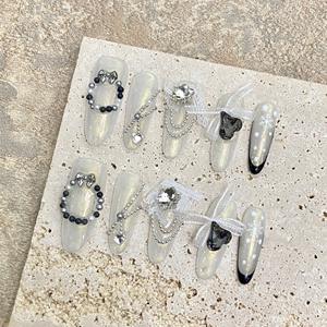 <span class=keywords><strong>Ongles</strong></span> à presser tendance, faits main, couvrance totale, avec strass, gel UV, colorés, pré-collés – Nouveauté très prisée - Product Image 4