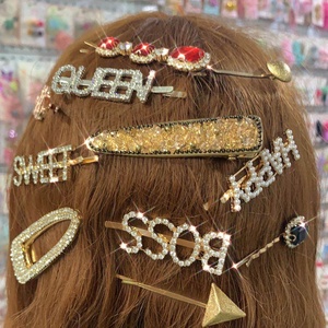 Horquillas de pelo ostentosas <span class=keywords><strong>con</strong></span> <span class=keywords><strong>palabras</strong></span> y letras personalizadas de alta calidad, pinzas de pelo de Metal de estilo japonés y coreano para niñas, decoración del cabello, Color negro - Product Image 5