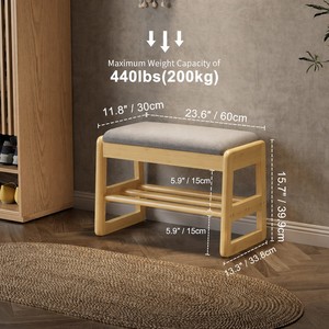 Banc à chaussures d'entrée en bambou avec coussin et couvercle relevable pour couloir, buanderie, <span class=keywords><strong>chambre</strong></span> – Organisateur de chaussures - Product Image 3