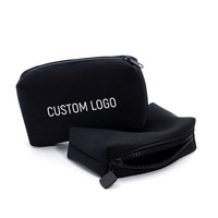 Petite pochette de maquillage noire en néoprène à fermeture éclair personnalisée en usine d'origine pour le stockage de produits de toilette de voyage