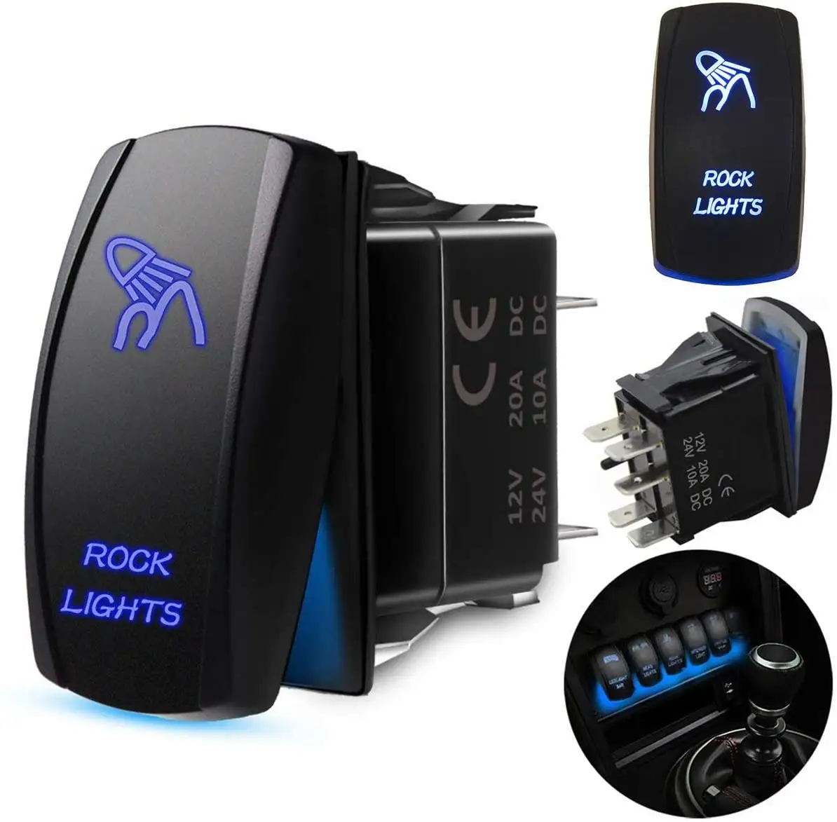 ROCK LIGHTS 12v Carling Rocker Switch 5Pin Laser On/Off Blue LED Light 20A/12V 10A/24V Toggle Switch