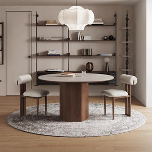 Ensemble de table à <span class=keywords><strong>manger</strong></span> ronde extensible en bois massif de style rétro moderne avec plateau en dalle de roche et chaises, meubles de salle à <span class=keywords><strong>manger</strong></span> - Product Image 4