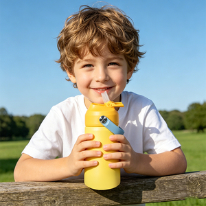 Borraccia Termica in Acciaio Inox Certificata LFGB, Senza BPA, 12oz, con Tappo Ribaltabile e Cannuccia in Plastica, per Bambini 6-12 Anni - Product Image 5