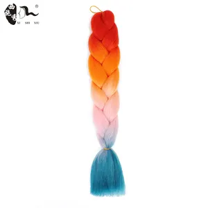 Vendita calda all'ingrosso Henlon Soft Heat Resistant Fiber Festival Ombre Pure 2 3 4 Tone Color Tinsel Glitter Jumbo intrecciare i capelli