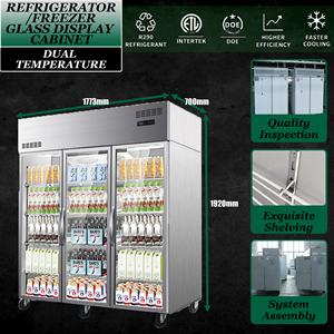 Réfrigérateur vitrine à compresseur 3 portes en acier inoxydable 304 avec porte en verre transparent - Product Image 4