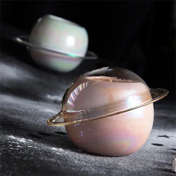 럭셔리 홈 향수 아로마 테라피 귀여운 행성 모양 그린 수제 유리 세라믹 항아리 향기 촛불 유리 플레이트
