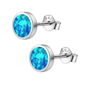 Boucles d'oreilles clous classiques en argent sterling 925 avec opale bleue, motif animal mignon, pour femme - Cadeau de fiançailles, mariage et anniversaire - Product Image 1