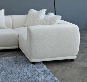 Creme Branco L-Shaped Modular Corner <span class=keywords><strong>Sofa</strong></span> Unique Home Interior Living Room <span class=keywords><strong>Couch</strong></span> <span class=keywords><strong>Set</strong></span> com pernas de madeira para Villa e Apartamento - Product Image 5