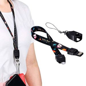 2 in 1 Lanyard <b>Charging</b> <b>Cable</b> Woven Fabric Hanging Neck Fast <b>Charging</b> USB Data <b>Cable</b> for Mobile - Product Image 1