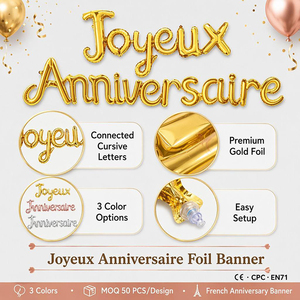 Palloncini a Forma di Lettere in Foil "Joyeux Anniversaire" Certificati CE/CPC all'Ingrosso per Decorazioni di Compleanno e <span class=keywords><strong>Anniversario</strong></span> - Product Image 2