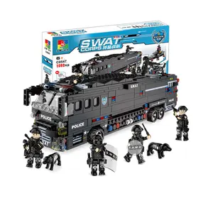 New Arrive 6 In 1 SWAT Black Team Of The Storm Mobile Combat Bus Building Blocks Sets 1092PCS DIY Technologies Bricks Toys Kids