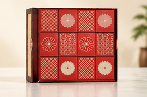Boîte Cadeau Décorative de Luxe à 12 Compartiments, Pliante, Rouge, Motif Ivoire et Or, pour Cadeaux d'Entreprise et de Fêtes - Product Image 6