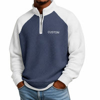 Pull à col zippé en maille gaufrée pour homme, sweat-shirt color block à manches raglan, broderie personnalisée, haut décontracté style preppy pour le golf