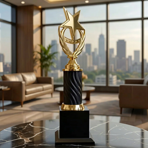 Trofeo Estrella Dorada con Base Negra en Espiral y Diseño de Corona de Laurel, Impresión UV y Grabado Láser para Premios Deportivos - Product Image 1