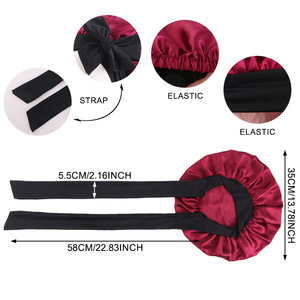 Bonnet en satin de soie personnalisé de haute qualité avec logo, double couche doublée de satin, avec bande à nouer, pour femmes aux cheveux bouclés - Product Image 3