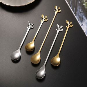 Stainless Steel Gold Leaf <b>Coffee</b> <b>Spoon</b> Creative Tableware Dessert <b>Spoons</b> Stirring Mixing <b>Spoon</b> for Sugar Cake - Product Image 5