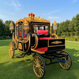 Calèche royale traditionnelle climatisée, calèche royale noire et dorée, calèche royale victorienne tirée par des chevaux - Product Image 1