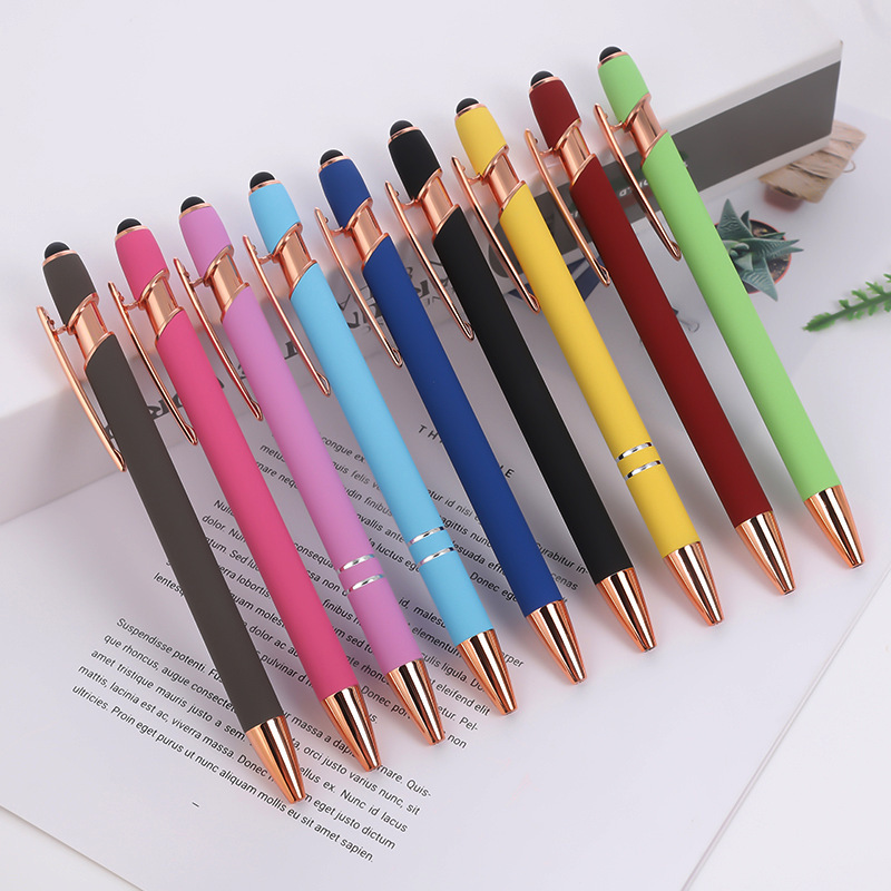 Wholesale High-end Rose Gold Stylus Pen With Custom Logo Metal Ballpoint 2 in 1 Soft Screen Pens Writing Smoothly BallPoint Pen