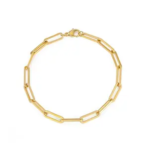 Oblong Link Charm Bracelet Stainless Steel Gold Silver Color Chain length 18cm Hip Hop For Women Wholesale