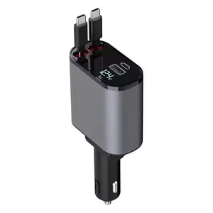 Retractable Car Charger100W 4 in 1 charging Adapter digital display PD Fast Charger Mobile Phone Car Charger