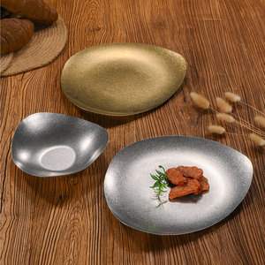Assiette irrégulière rétro en acier inoxydable 304, assiette à dîner créative, assiette à dessert dorée, assiette plate occidentale commerciale - Product Image 2