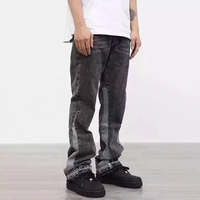 ZY Vintage coton lavé Patchwork hommes Jean logo personnalisé broderie impression évasée Denim pantalon hommes rue blanc Jean pantalon pour hommes