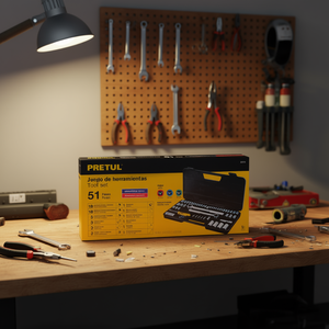 Juego de Herramientas Mecánicas de Calidad Profesional Pretul SET-51 de 51 Piezas para el Hogar Incluyendo Martillos, Desarmadores, Brocas y Estuche - Product Image 3