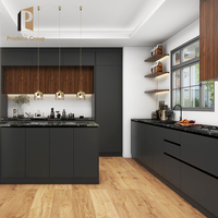 Cuisine modulaire au design moderne avec comptoirs en marbre/laminé/résine, accessoires de robinetterie, écologique et étanche