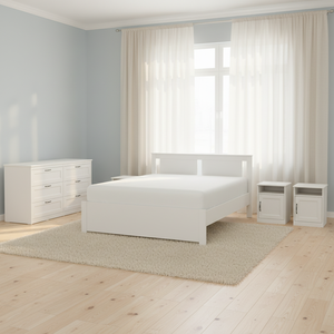 Juego de Dormitorio Moderno de 4 Piezas en Color Blanco, Incluye Cama Reclinable, Mesita de Noche, <span class=keywords><strong>Espejo</strong></span> y Cómoda con Cajones, Tamaño King/Queen - Product Image 1