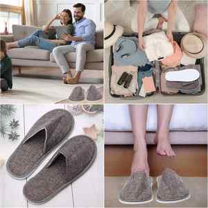Pantuflas de Hotel Desechables de Lujo, Cerradas, de Lino Gris, con Suela de EVA Reciclable y Logotipo del Cliente, para Uso en Spas de 5 Estrellas - Product Image 4