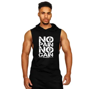 Camiseta sin mangas para hombre, chaleco de tirantes de secado rápido para gimnasio, Fitness, sin costuras, color blanco, personalizado, 100% de algodón con capucha