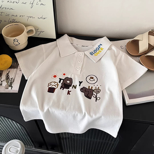 Nouveau style de polo à manches courtes pour enfants, en pur coton, pour garçons et filles, style tendance, logo brodé personnalisable, tissu épais - Product Image 4