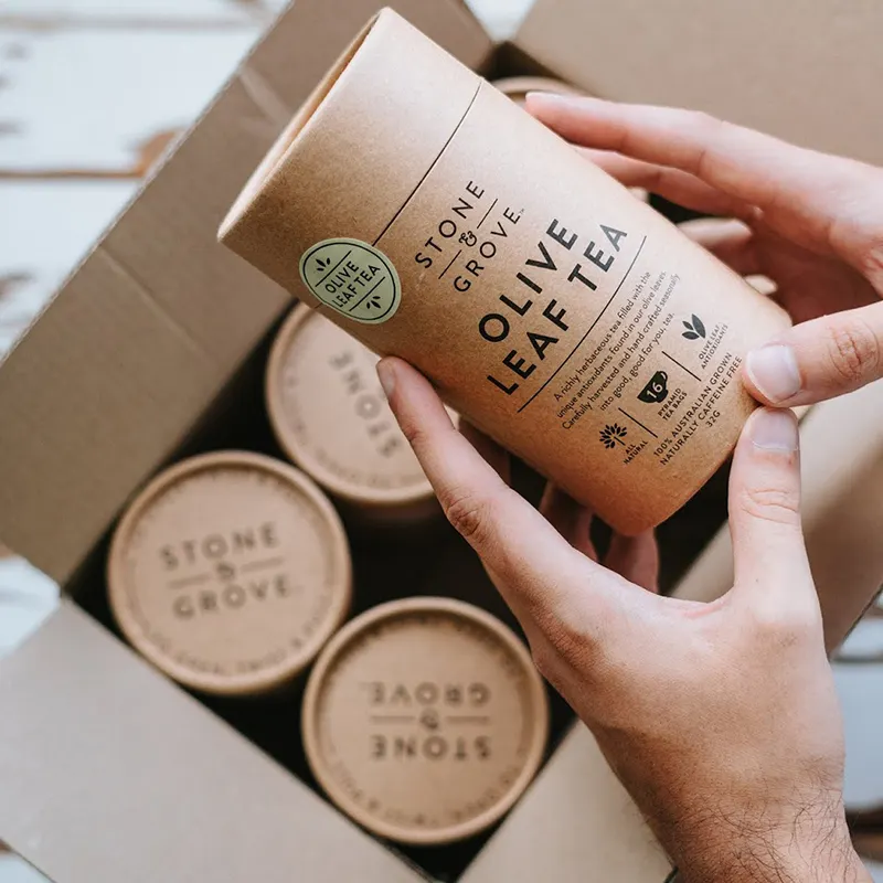 Custom Printing Storage Containers Coffee Tea Packaging Cylinder Box Tube Food Round Cylinder Cardboard